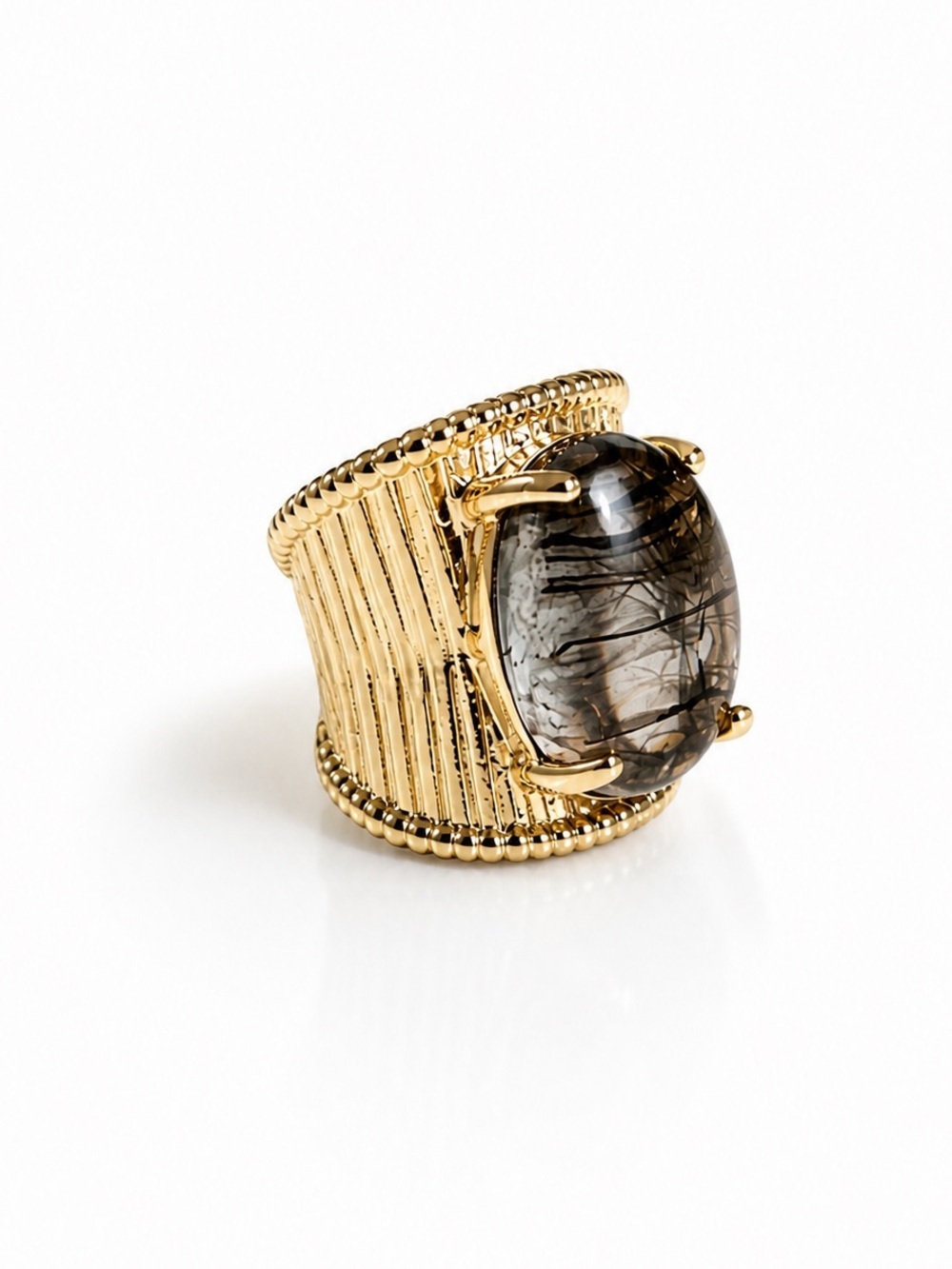 Gold Statement Ring with Smoky Quartz Accent - Picture 1 of 8